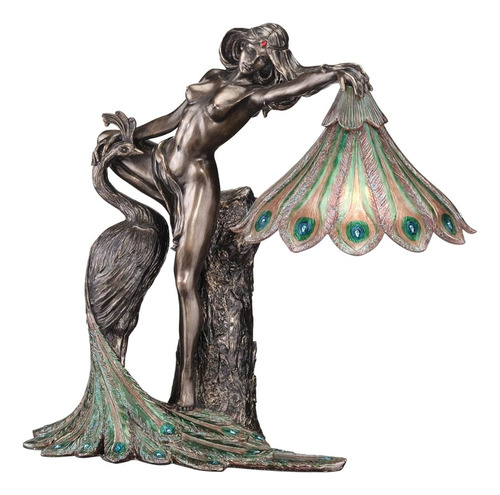 Diseño Toscano La Diosa Pavo Real Escultura Iluminada,bronce