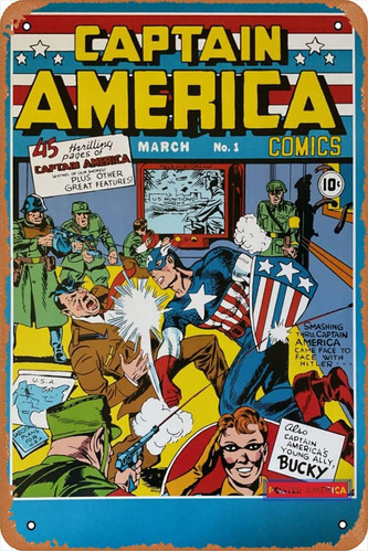 Póster Metálico De Capitán América Perforando A Hitler, Deco