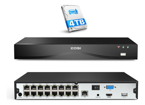 Zosi Nvr Poe H.265+ 4k 8mp 16 Canales Con 4tb Para Grabacion