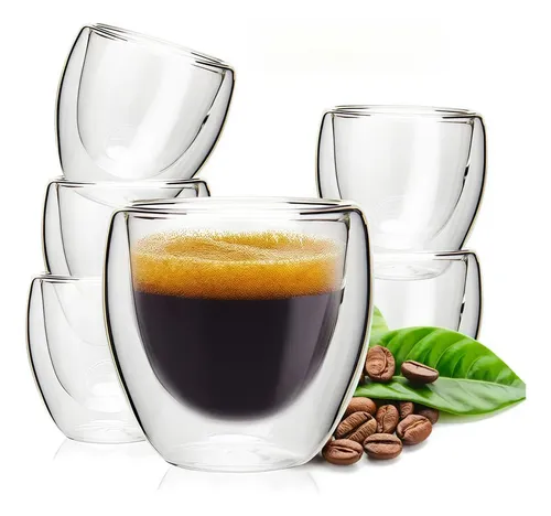 Conjunto De 6 Peças De Xícara De Café De Camada Dupla 80ml Transparente