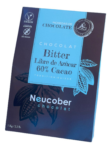 Neucober Monedas Chocolate Fino Bitter 60% Cacao Sin Azúcar