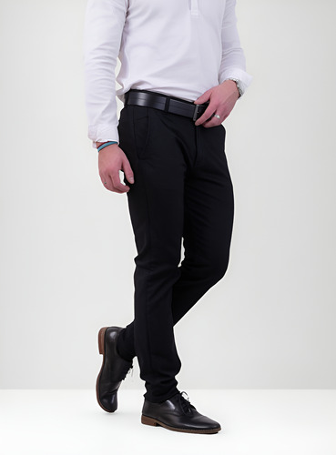 Pantalón Hombre C026 Jeans Corte Chino Gabardina Tiro Alto
