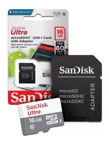 Cartão Memória Sandisk 16gb Micro Sdhc Classe 10 Ultra 80mbs