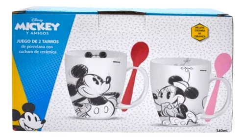 Juego De Tazas De Cerámica De Mickey Y Minnie Color Blanco Blanco Mickey