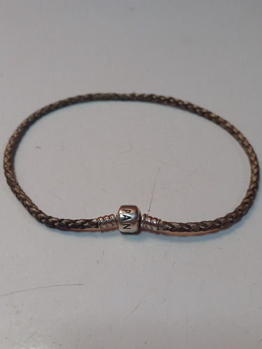 Bracelete (pulseira) Pandora De Couro Bege/tranças Prateadas Bege Com Tranças Prateadas 30 Cm (Usado)