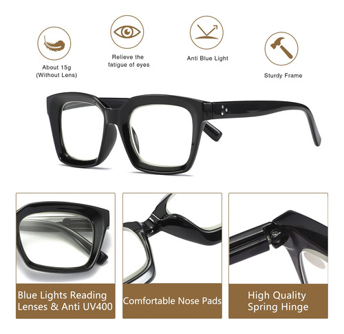 Lentes De Lectura Cuadrados Para Mujer Con Bloqueo De Luz Az