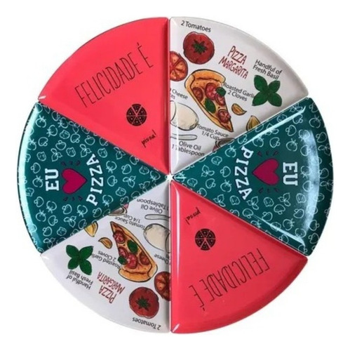 Juego de 6 platos rígidos de melanina con formato de pizza, para cocina