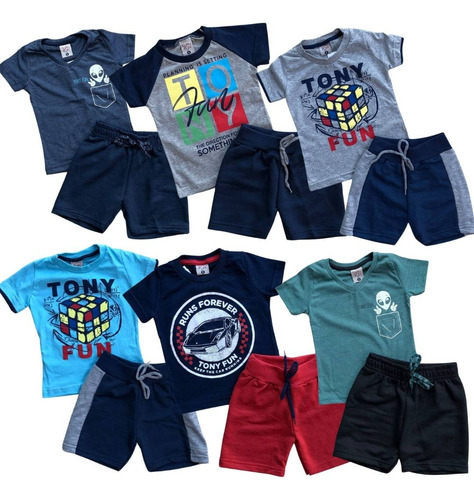 Kit 3 Peças De Roupa 1 Ao 3 Meninos 3 Camiseta + 3 Shorts