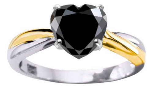 Anillo Bicolor Diamante Negro Cz Plata Certificada M. Drlng