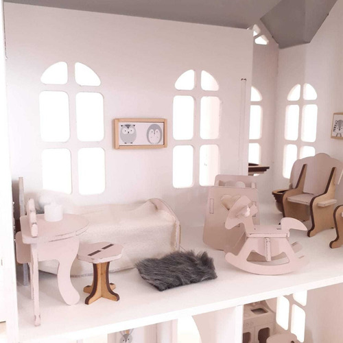 Casita De Muñecas Tamaño Lol, Pintada Con 26 Muebles Y Deco