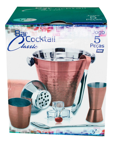Bar Martelado, Aco Inox, Jogo C/ 5 Pecas, Cor Cobr