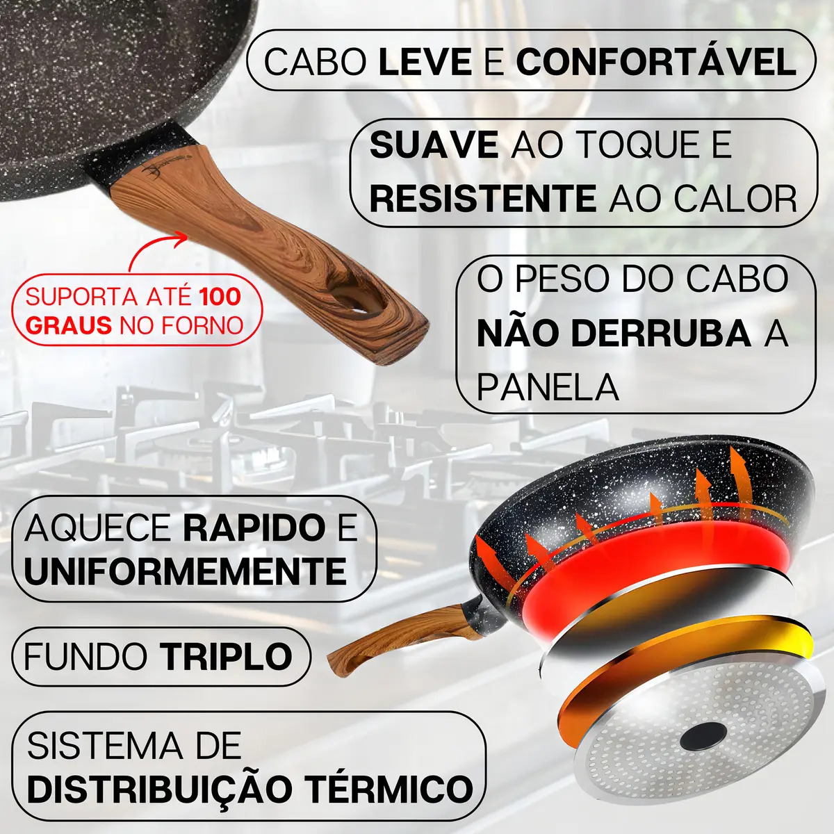 Frigideira Cerâmica Antiaderente Grande 24cm Para Fogão A Gás Indução Cooktop Panela Frita Sem... 8