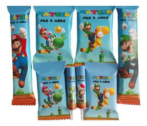 Candy Bar Personalizado Mario Bros 40 Golosinas Con Bolsitas