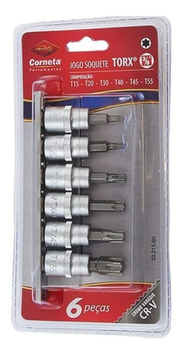 Jogo Soquete Bits Torx 3/8 Profissional Com 6 Peças Corneta