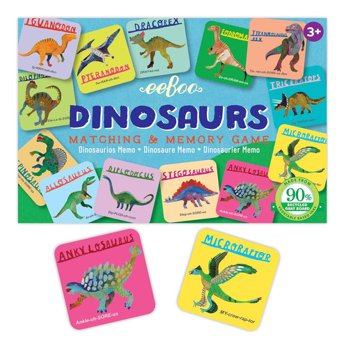 Eeboo Dinosaurs Little Memory And Matching Game, 3 Años