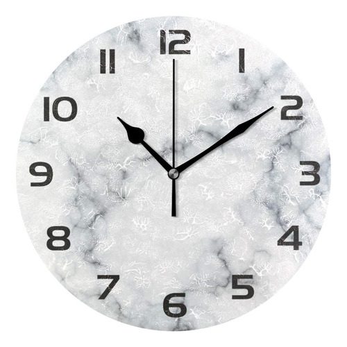 Reloj De Pared Textura De Mármol Blanco Moderno, Silen...