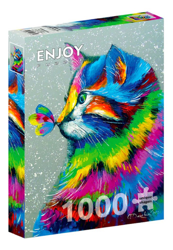 Rompecabezas Gato Arcoiris 1000 Pz Arte Mariposa Y Colores
