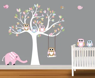 Vinilos Decorativos Arboles Elefantes Para Bebe - 1.80m X 2m