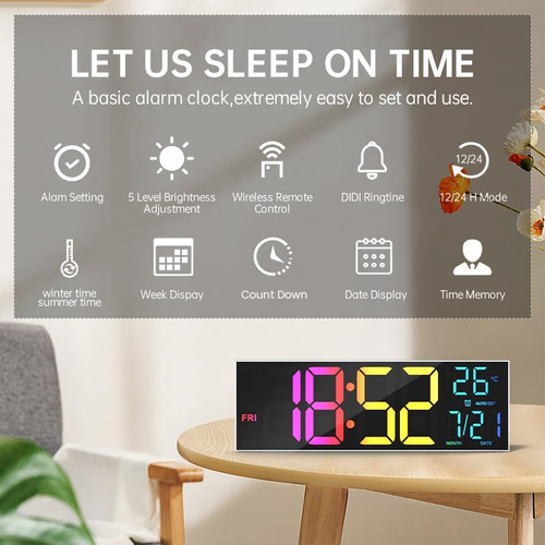 Reloj De Pared Digital 16.2 Pulgadas Marca Modelo Específico Color De La Estructura Color Del Fondo