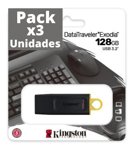 Pack X 3 Pendrive 128gb Kingston Datatraveler Exodia Usb 3.2
