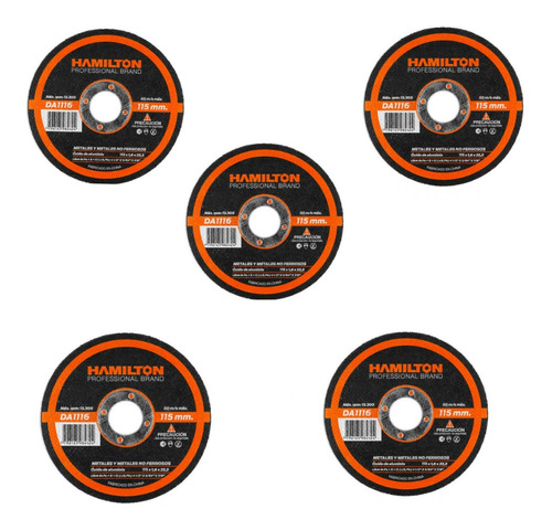 Pack X 5 Disco Abrasivo Corte Metales Hamilton 115 X 1,6 Mm