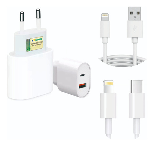 Carregador Turbo Duplo 40w + 2 Cabos P/ iPhone X 11 12 13 14