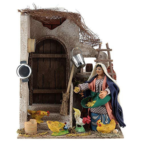 Figura Pesebre Movimiento Mujer Con Gallinas, 10 