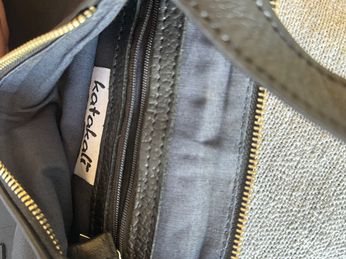 Cartera Katakali Cuero Auténtico Negro Lisa Plateado Negro (Usado)
