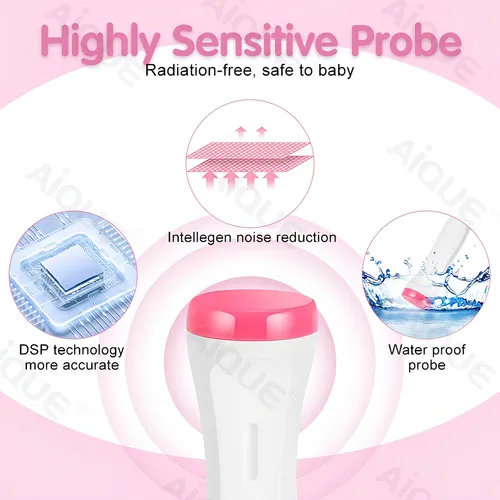 Sonar, ecografía Doppler fetal, para escuchar los latidos del bebé, color rosa