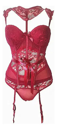 Conjunto De Lencería De Corsé De Malla De Encaje Para Mujer