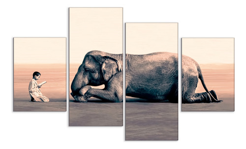 Set 4 Cuadros Canvas Elefante Hindu 80x150cm