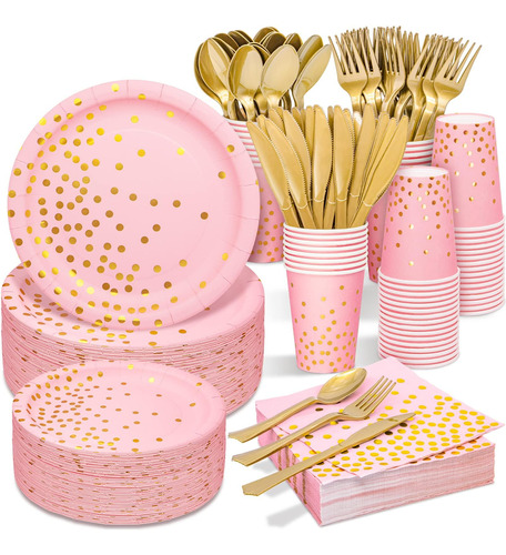 Tiblue Pink & Gold Party Supplies Juego De Vajilla Desechabl