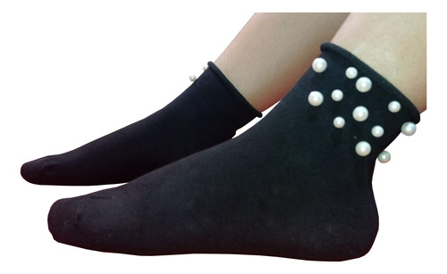Calcetines Tines Algodón Perlas Negro Aesthetic 3 Pares