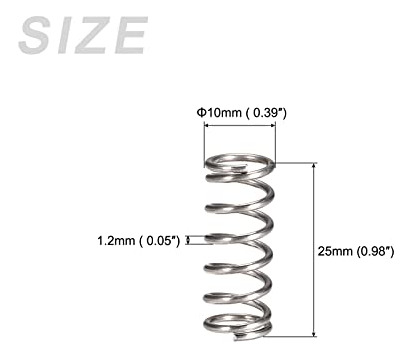 Muelles Compresin 1.2x10mm, 10 Uds - Acero Inoxidable 304
