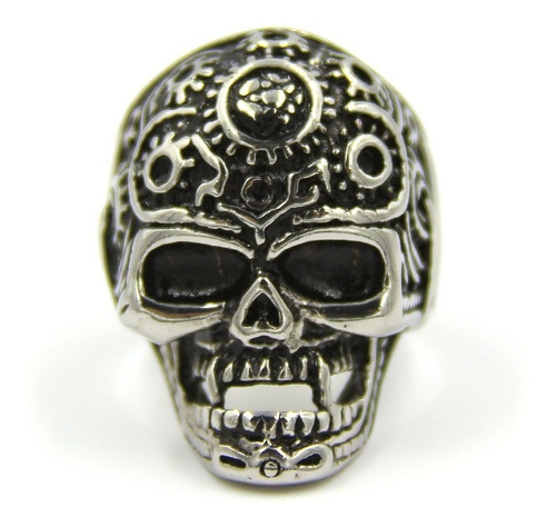 Anillo Hombre Acero Calavera Mecánica Colmillos Eg