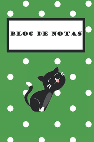 Cuaderno Bloc De Notas Con Lineas Verde Con Lunares Y Gatito