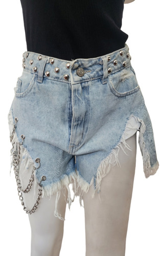Short Jean Cadenas Y Tachas (Usado)