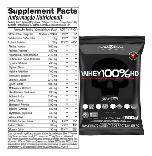 Whey 100% Hd Chocolate Black Skull 900g SachĂȘ