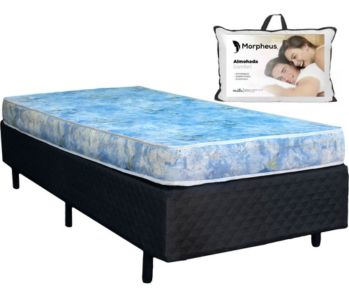 Combo Sommier Box Base Colchón Espuma Standard Con Almohada