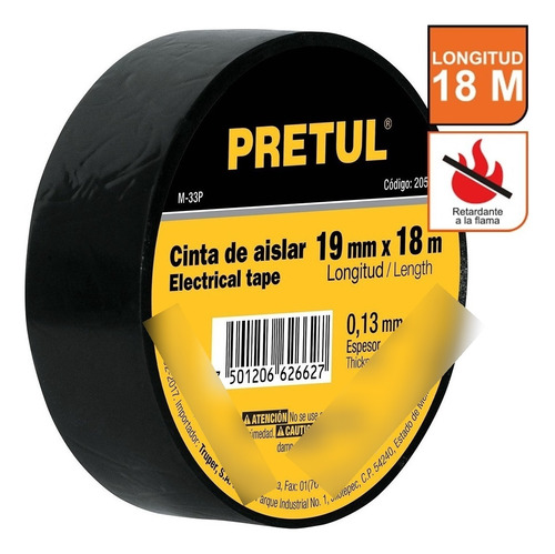 Cinta Aislar 19 Mm X 18 Mt Negro Pretul 20522