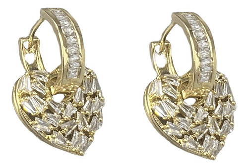 Aretes Corazon Con Diamantes Dorado Diseño Coreano Premium