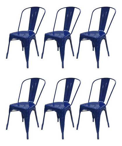Silla de comedor DeSillas Tolix, estructura color azul oscuro, 6 unidades