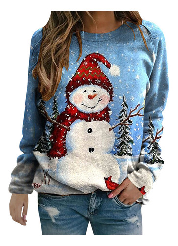 Sudadera Mujer Navidad Manga Larga Cuello Redondo Estampado