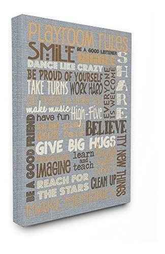 Stupell Home Decor Reglas De La Sala De Juegos Typog Denim F