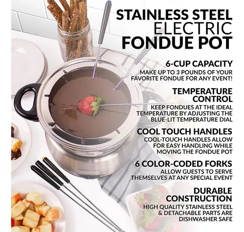 Olla De Fondue Eléctrica Nostalgia Fps200, Acero Inoxidable