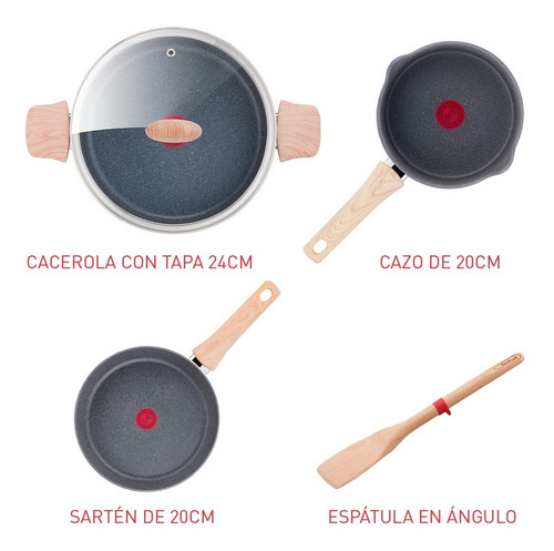 Imagen 2 de 5 de Batería Cocina T-fal Natural Force Olla Sartén Juego Premium