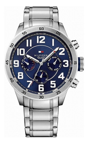 Reloj Tommy Hilfiger 1791053 Trent Original Agente Oficial Color De La Malla Plateado Color Del Bisel Plateado Color Del Fondo Azul Oscuro