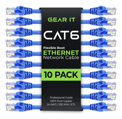 Gearit Paquete De 10 Cables De Conexion Cat6 De 0.5 Pies/6 P