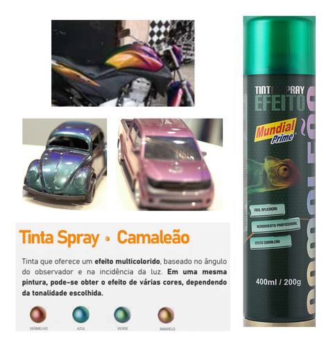 Kit Tinta Spray Efeito Camaleão Cores 400ml + Fundo + Verniz