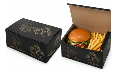Embalagem Delivery | Caixa Para Combos Lanches - 50 Unidades Cor Eu Amo Hamburguer Kraft